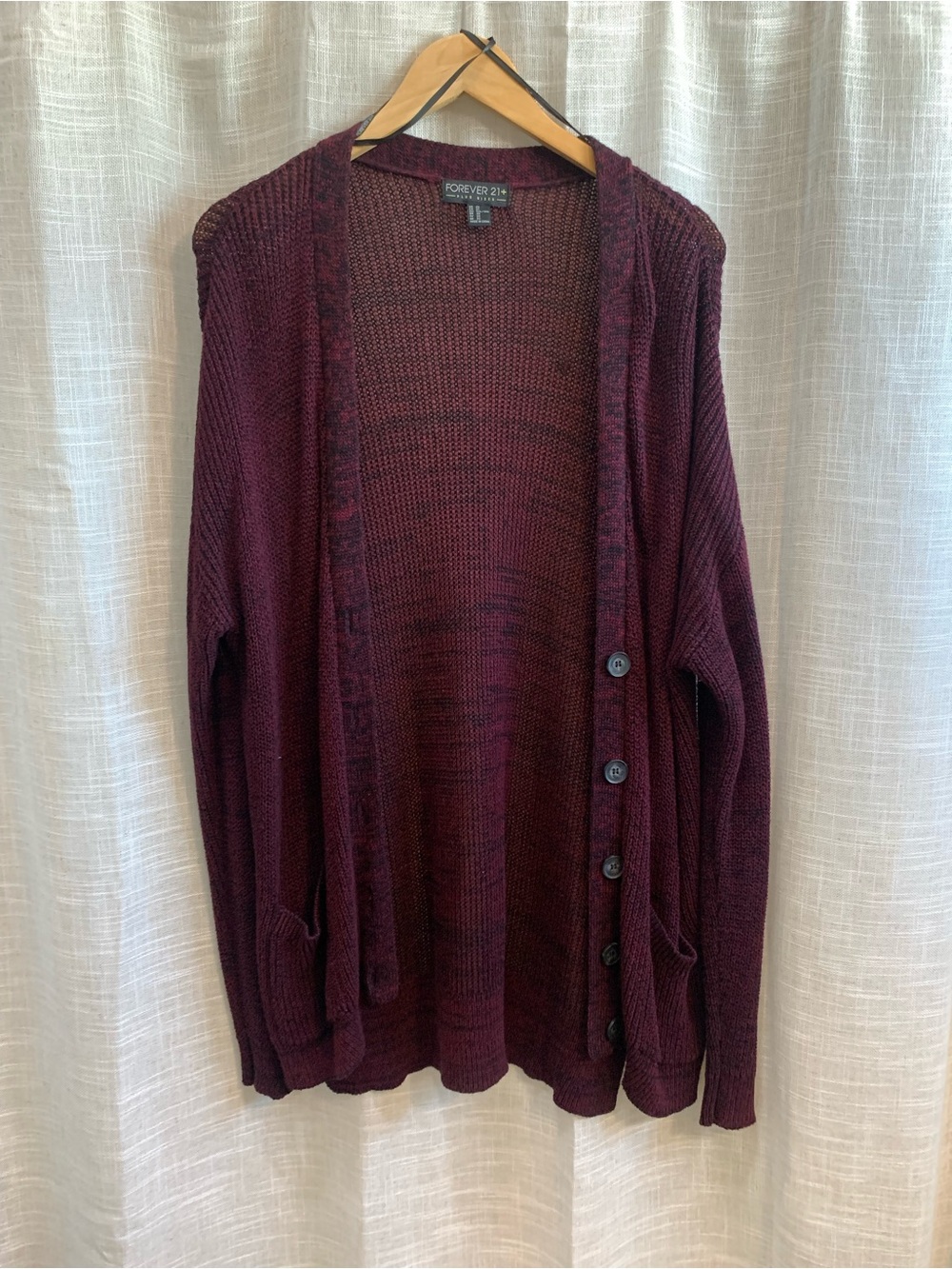 Forever 21 Maroon Open-Front Button Cardigan